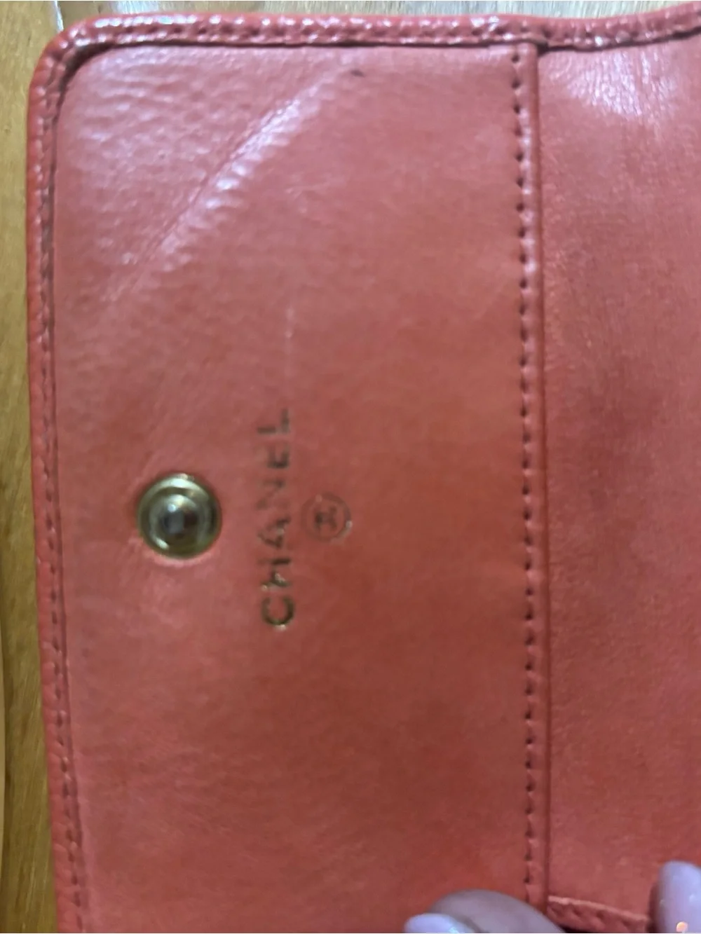 CHANEL Coral Textured Leather CC Compact Wallet
